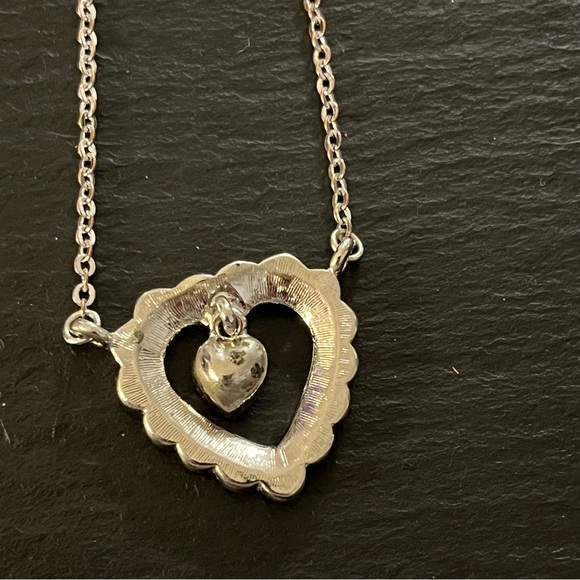 Vintage Kirks Folly Beloved Heart Pendant Silver Tone Necklace - Picture 11 of 13